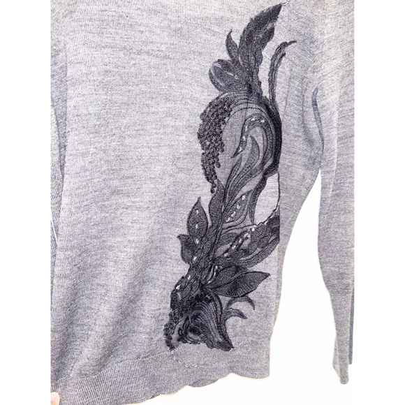 NWT ANGEL of the NORTH x ANTHROPOLOGIE The Torie Appliqué Charcoal Sweater SZ: M - Picture 8 of 14